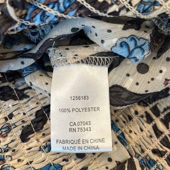 Joie Jaipur Floral Long Sleeve Smocked Waist & Cuffs Clip Dot Peasant Top - Picture 16 of 16